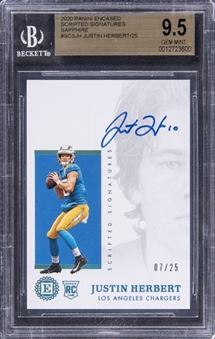 2020 Panini Encased Scripted Signatures Sapphire #SCSJH Justin Herbert Signed Rookie Card (#07/25) - BGS GEM MINT 9.5